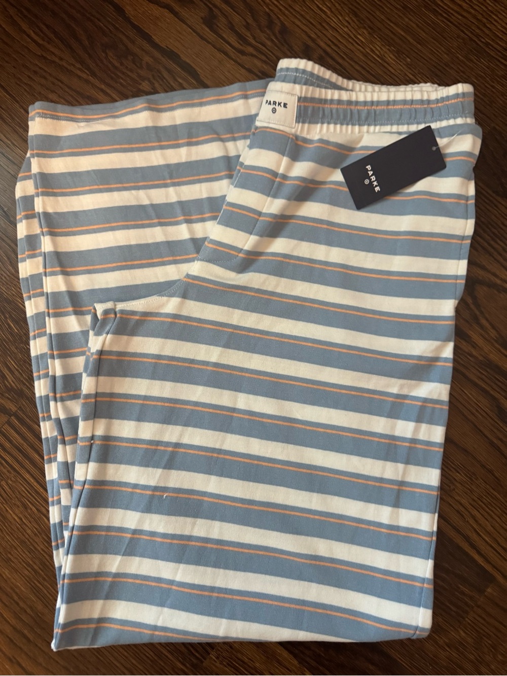 PARKER Striped Cotton Lounge Pants in Light Blue & Cream